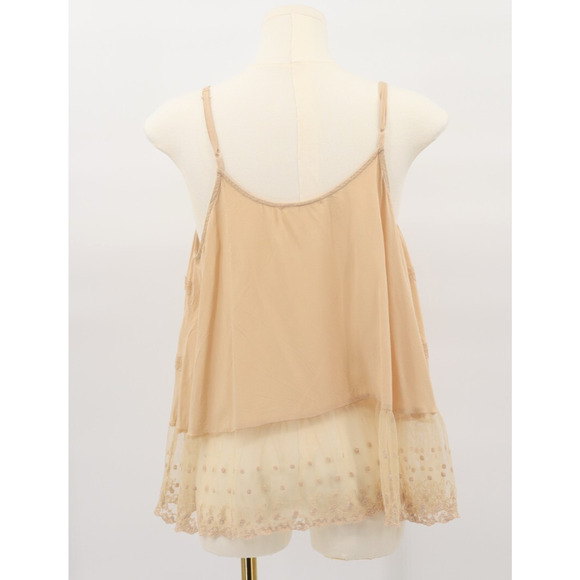 Iris Basic Women's Beige Boho Cami Lace Tank Top Sleeveless Y2K Sz M - Picture 2 of 5
